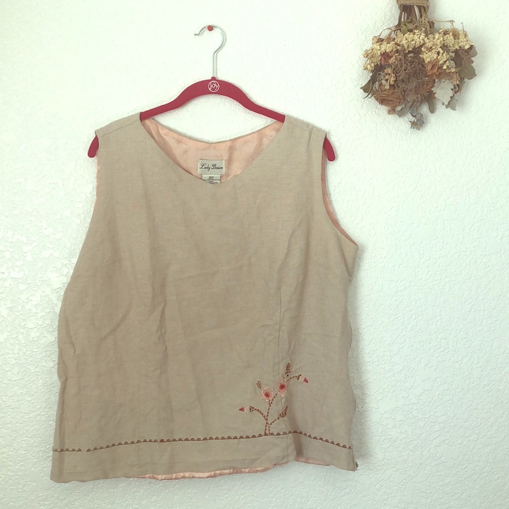 Embroidered Tank Top, with Pink lining.